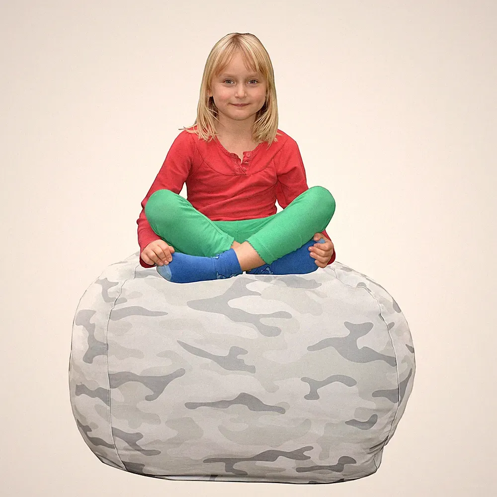 Bean Bag Chair for Kids - Stuffed Animal Toy Storage Cover with zipper - Grey...