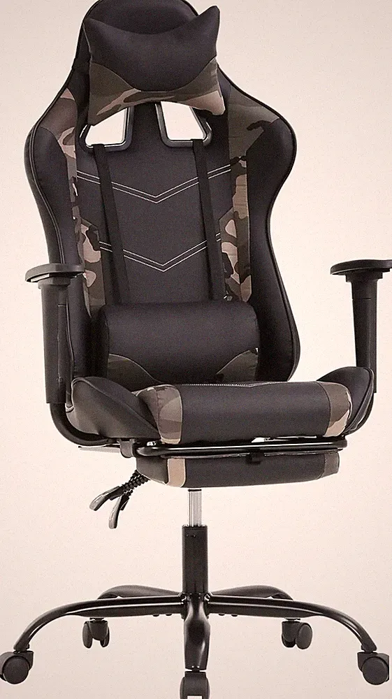 Camo Gaming Office Chair - Ergonomic PU Leather W/Lumbar Support & Footrest，Roll