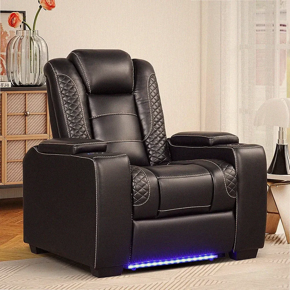 CAMOV Power Home Theater PU Electric Recliner, Dual Motors, LED, USB, Cup Hold