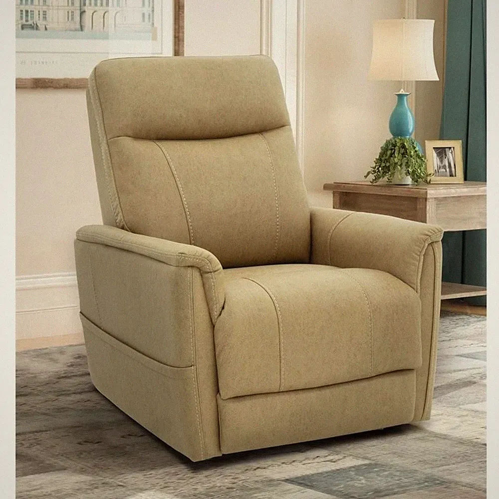Pemberly Row Fabric Power Lift Recliner with 3 Zone Heat in Jumbo Sand