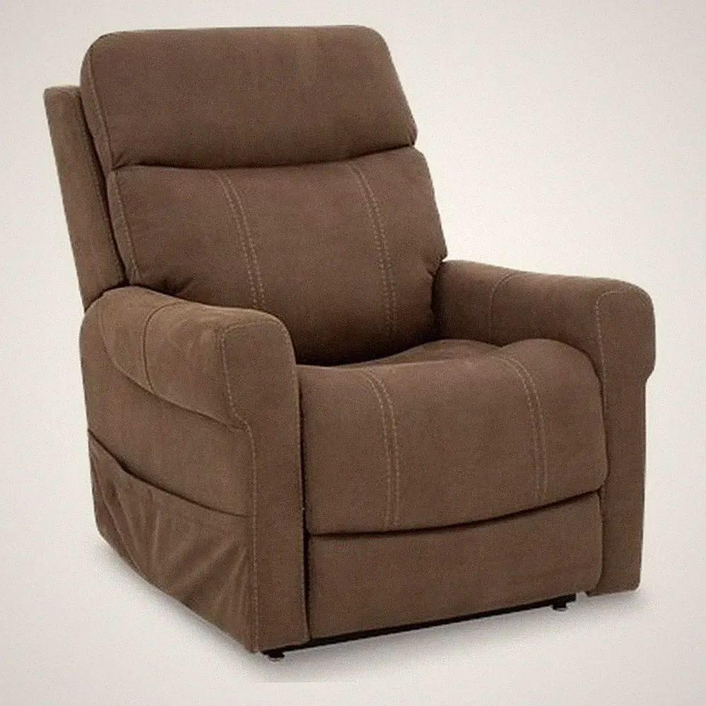 Pemberly Row Fabric Power Lift Recliner with 3 Zone Heat in Stonewash Granite