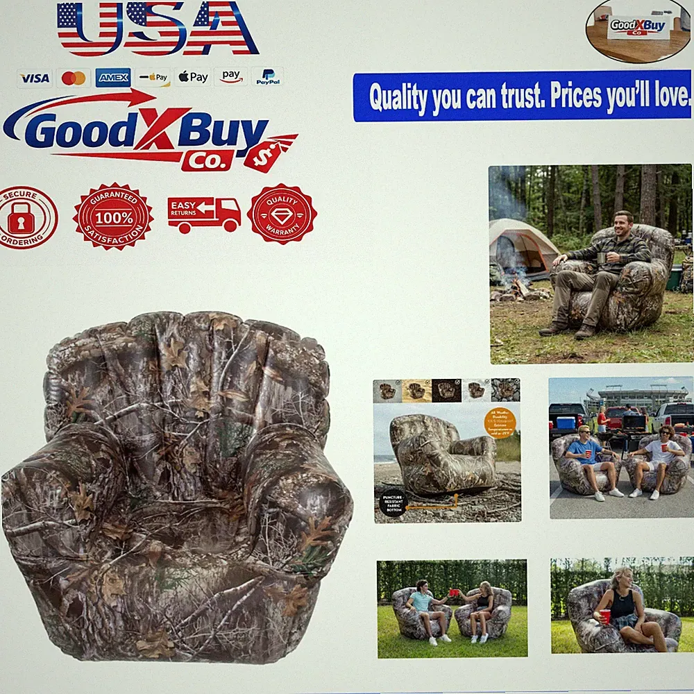 Realtree Camo Inflatable Outdoor Armchair Heavy Duty Puncture-Resistant Durab...